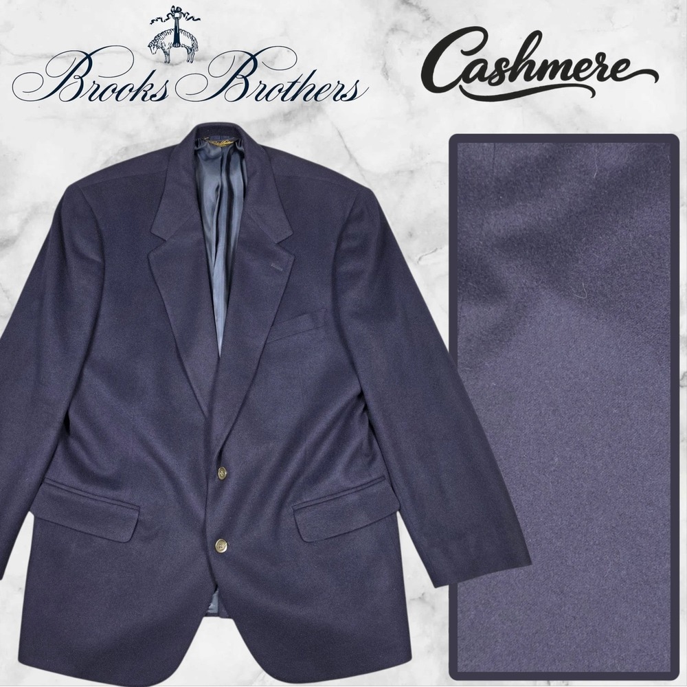 Brooks Brothers Cashmere Blazer Vintage Mens 46R Navy Sport Coat USA Beautiful